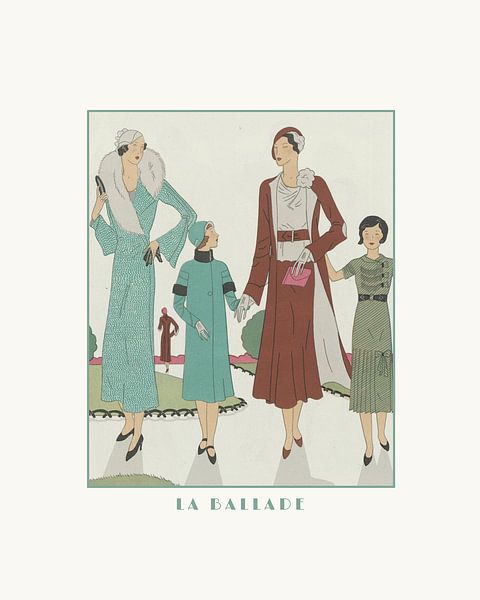 La ballade | Walking with the children | Chic Art Deco Historical fashion print by NOONY