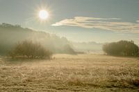 Aufgehende Sonne über der nebligen Landschaft