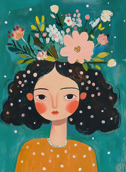 Femme avec couronne de fleurs par Liv ter Riet