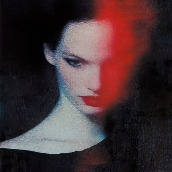 Grimmige Stille; Porträt in Schwarz und Rot von Lauri Creates