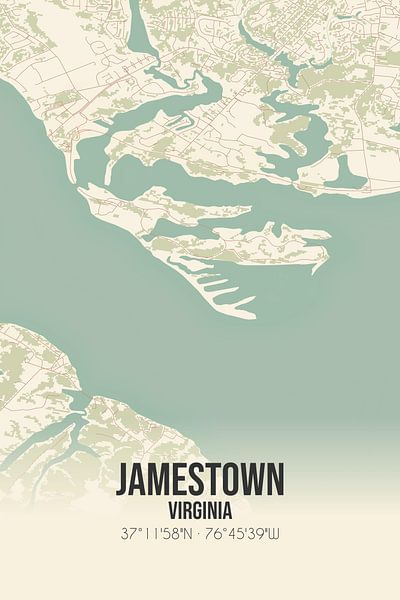 Alte Karte von Jamestown (Virginia), USA. von Ortsdrucke