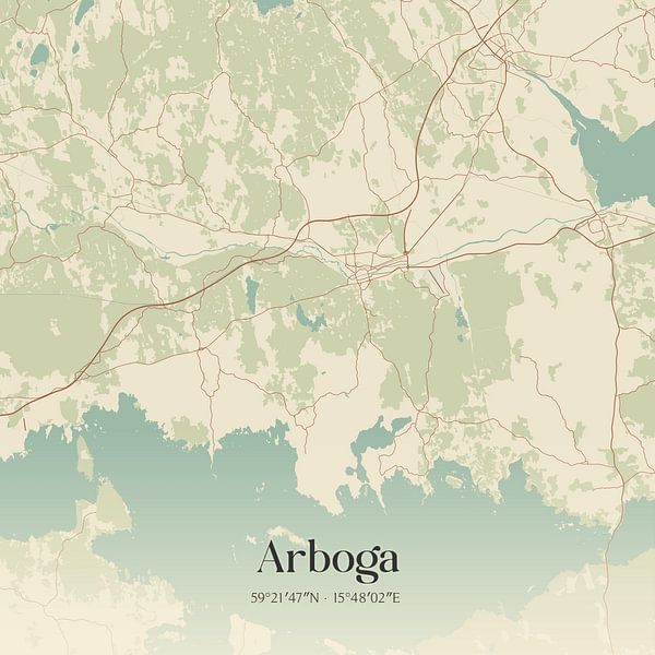 Carte d'époque d'Arboga, Suède. par Affiches de lieux