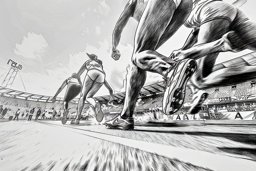 Sprinters at the starting block by Frank Heinz