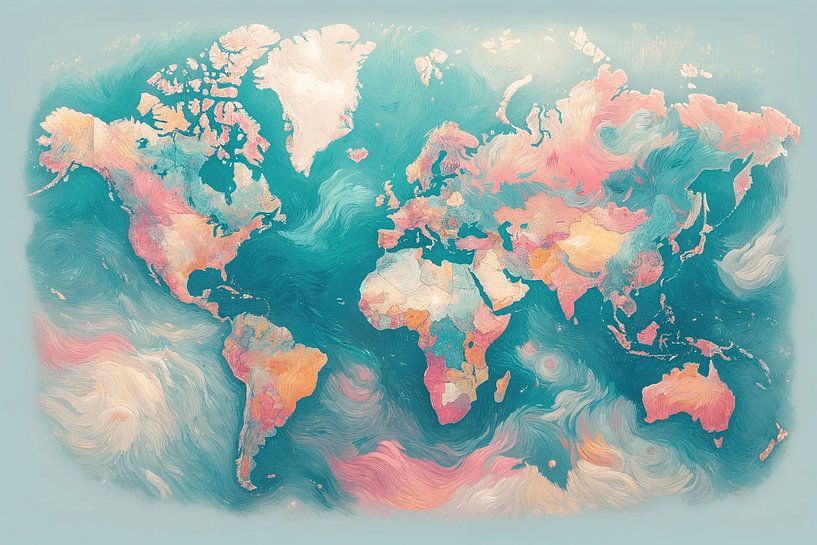 Carte du monde rose vif par Maps Are Art