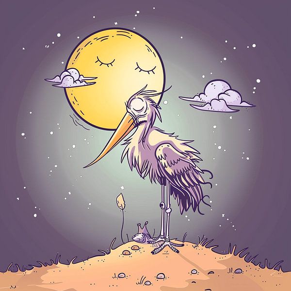 Cartoon Storch in weichen Pastellfarben von Karina Brouwer