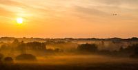 Panorama-Sonnenaufgangsdünen mit Nebel Katwijk