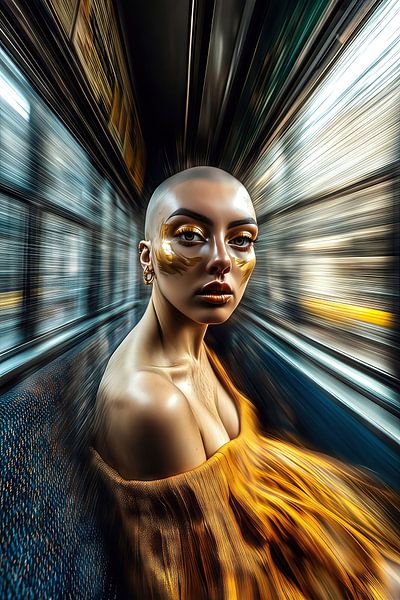 Bald beauty on the train by Frank Heinz