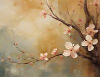 Flower branch painted with on a rough background with earthy colours