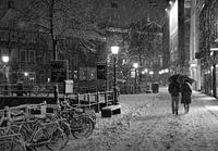 Romantisch koppel in de sneeuw in Utrecht