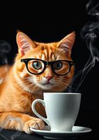 Orangefarbene Katze und Kaffee