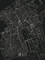 Plan de ville Delft - Ville - Variante sombre - Carte