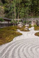 Japanischer Zen-Garten mit Kieselsteinen und Bambus
