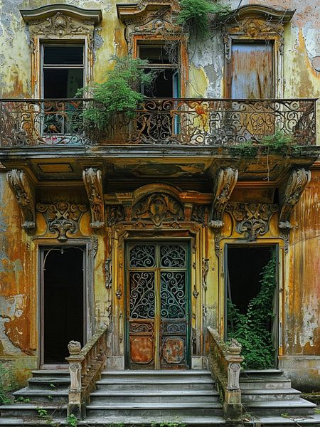 Lost place entrance staircase balcony manor house noble dilapidated by gm_designs