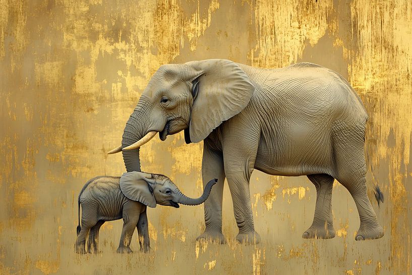 Elefantenmutter mit ihrem Kalb von Imperial Art House
