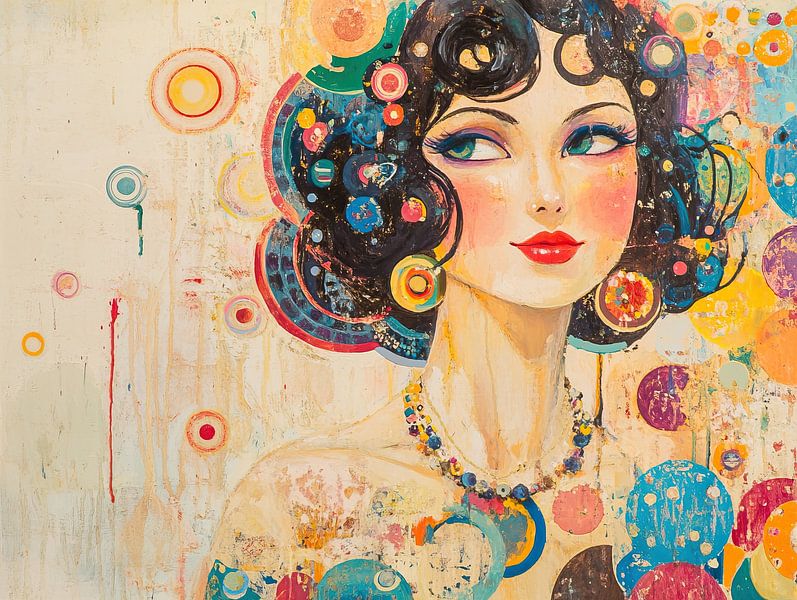 Frau mit bunten Kreisen von Blickfänger Gemälde
