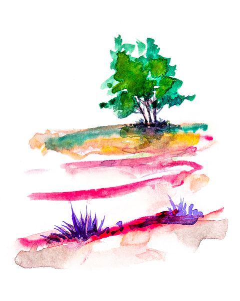 Tree in the Heath Field | Watercolor painting by WatercolorWall