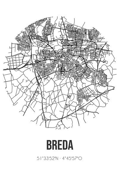 Breda (Nordbrabant) | Karte | Schwarz und Weiß von Ortsdrucke