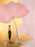 Japandi, Frau und Lotusblume in Rosa und Gold