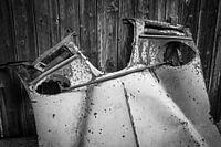 Saab 96 bonnet in the forest of Ryd, Sweden