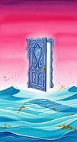 Vibrant Blue Doorway Poster Print - Surreal Wasser Kunst mit rosa Himmel Hintergrund