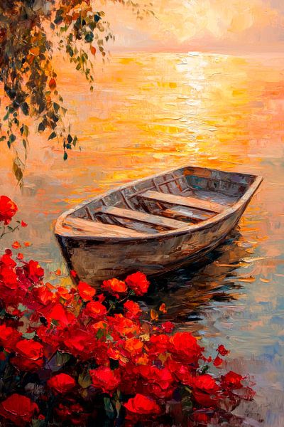Roeiboot in de zonsondergang van Poster Art Shop