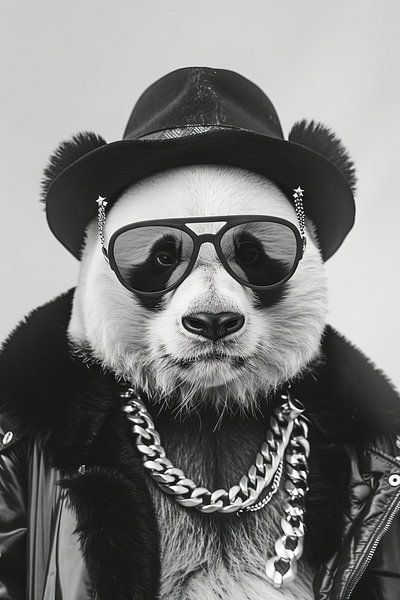 Panda in leather jacket and sunglasses poses by Poster Art Shop