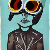 Motocycliste avec de grosses lunettes