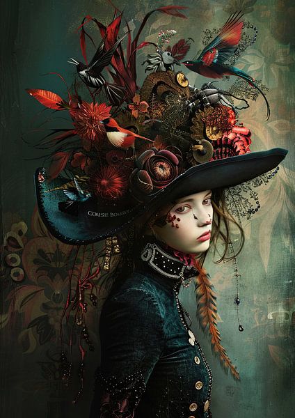 Female portrait | Birds Whispering Secrets by Abstract Painting