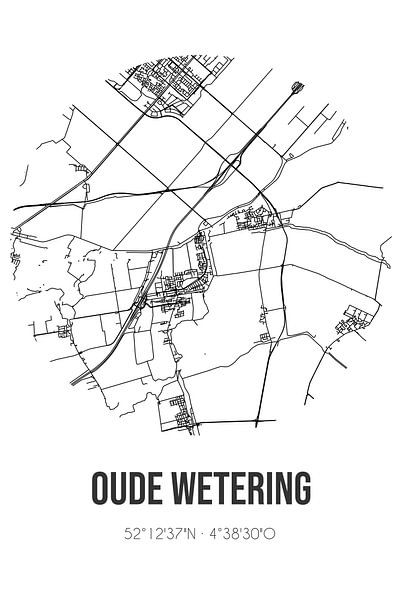 Oude Wetering (Zuid-Holland) | Karte | Schwarz-Weiß von Ortsdrucke