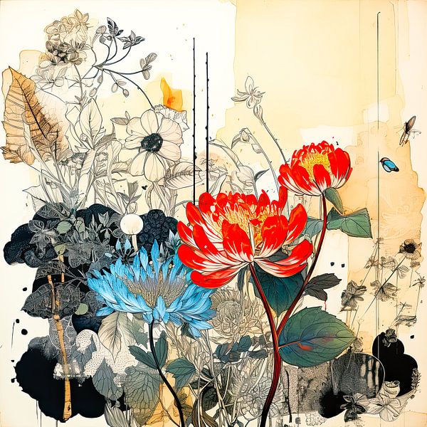 Nature morte aux fleurs dans le style japonais par Vlindertuin-Art