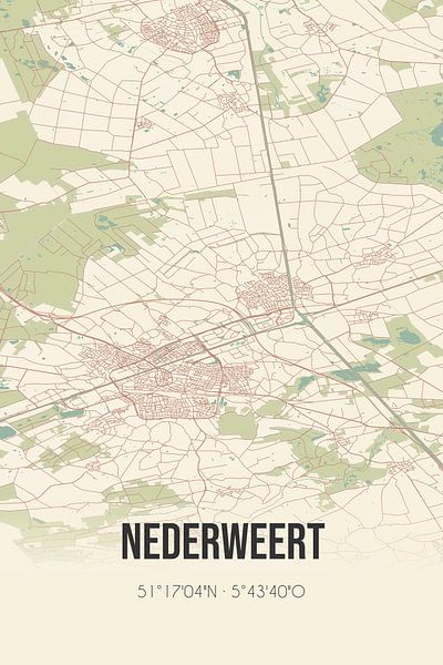 Vieille carte de Nederweert (Limburg) par Affiches de lieux