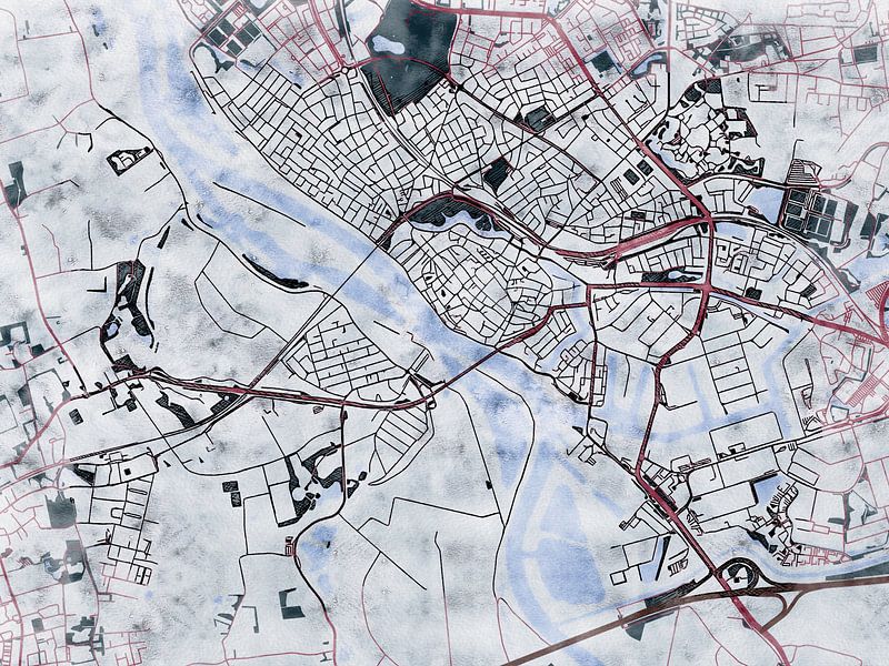 Map of Deventer with the style 'White Winter' by Maporia