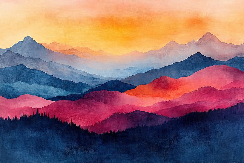 Macedonië Abstract Landschap | Whispering Colors at Dusk van Abstract Schilderij