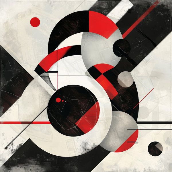 Cercles dynamiques - Mouvement abstrait en noir, rouge et blanc par Poster Art Shop
