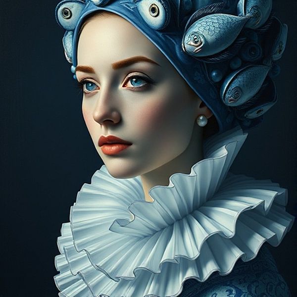 Delft blue woman portrait. by J.a Dijkstra