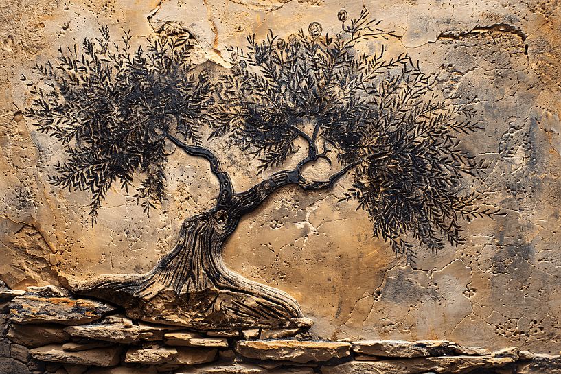 Olive tree in sepia tones on stone by Art & Soul Creations