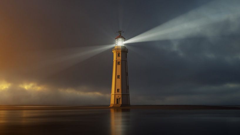 lighthouse at sunset with light rays von Markus Gann