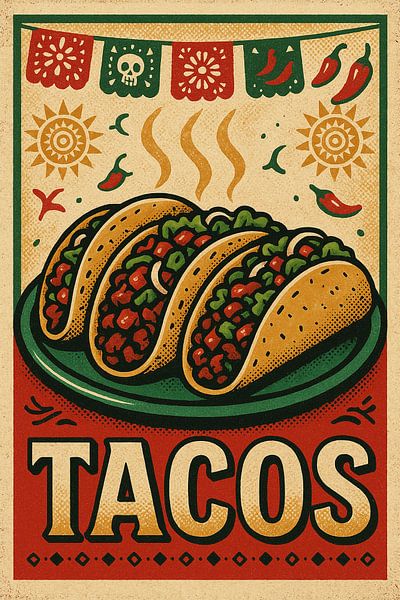 Tacos - Poster de la cuisine de rue mexicaine classique par Travel Shop