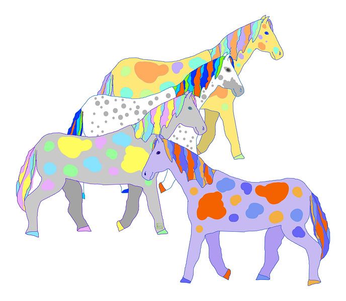 Vier kleurrijke muizenpaarden van Elli Ros