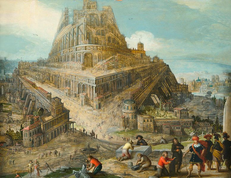 Koning Nimrod, die opdracht gaf tot de bouw van de Toren van Babel, Louis de Caullery op canvas, behang, poster en meer