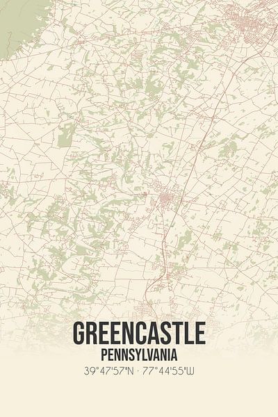 Carte ancienne de Greencastle (Pennsylvanie), USA. par Affiches de lieux