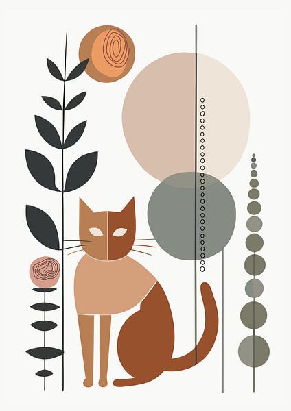 Stillleben mit Katze (03), Boho, Retro von Sabine Minten