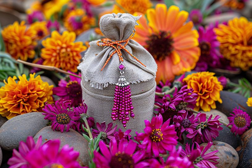 Lila Blumen mit Tasche von Art & Soul Creations