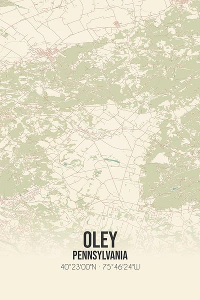 Carte ancienne de Oley (Pennsylvanie), USA. par Affiches de lieux