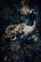 Dark crane with flowers