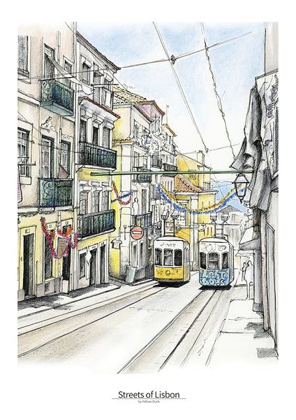 Lissabon Poster 5 - Straßenbahn von Chiado von Yeon Yellow-Duck Choi