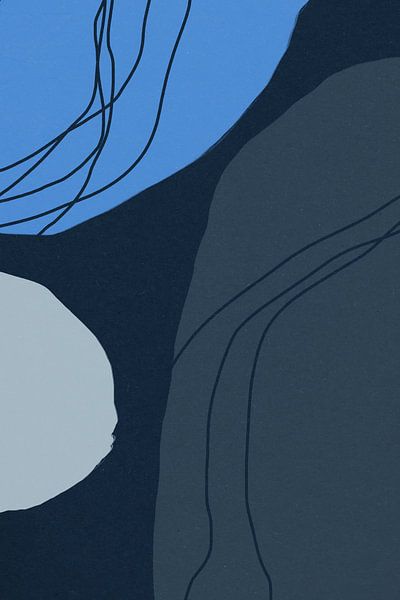Formes modernes abstraites et minimalistes en bleu, gris et noir V par Dina Dankers