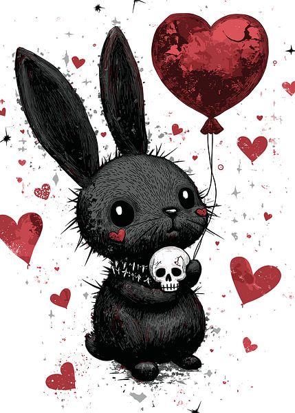 Lapin noir avec ballon en forme de cœur par Pixelbull Design