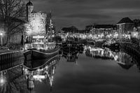 Thorbeckegracht avec Pelsertoren Zwolle en noir et blanc