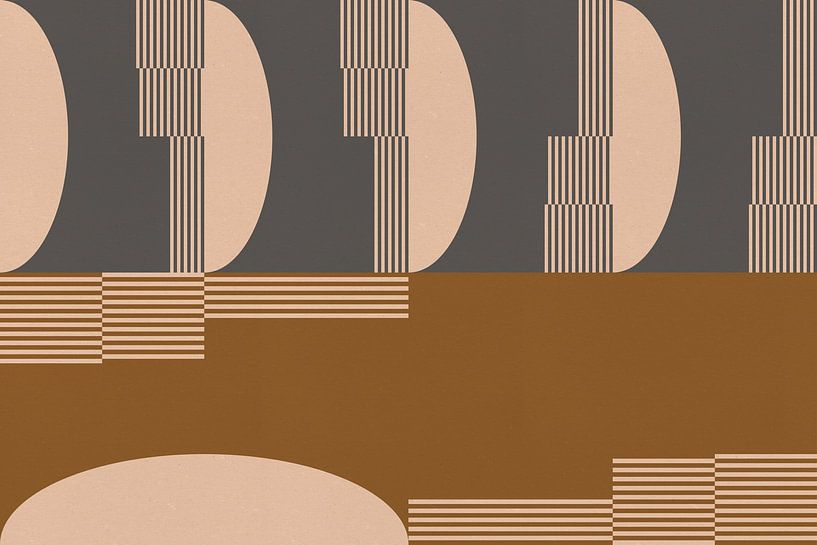 Retro architectuur. Abstracte geometrische kunst in donkergrijs en goud van Dina Dankers